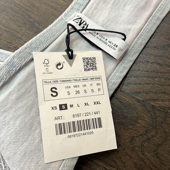 Zara Corset Style V-Hem Cami Crop Top Light Bleach Wash Stretch Denim NWT - Picture 6 of 6